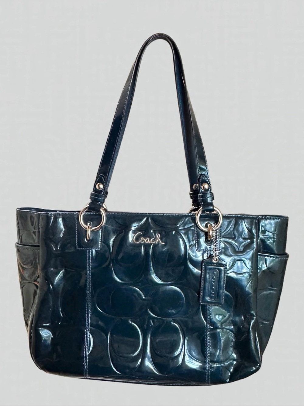 Coach Patent Tote in Teal Blue